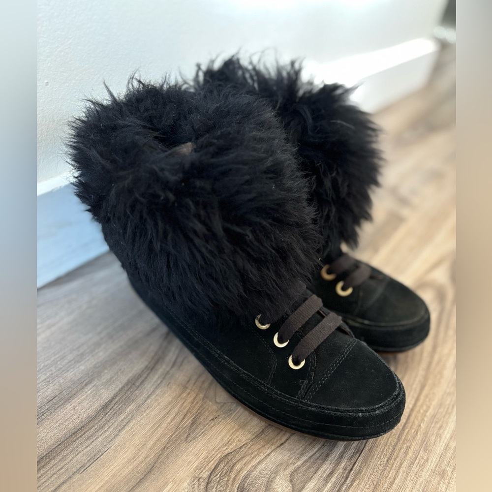 UGG Black Suede Winter Boots with Plush Fur